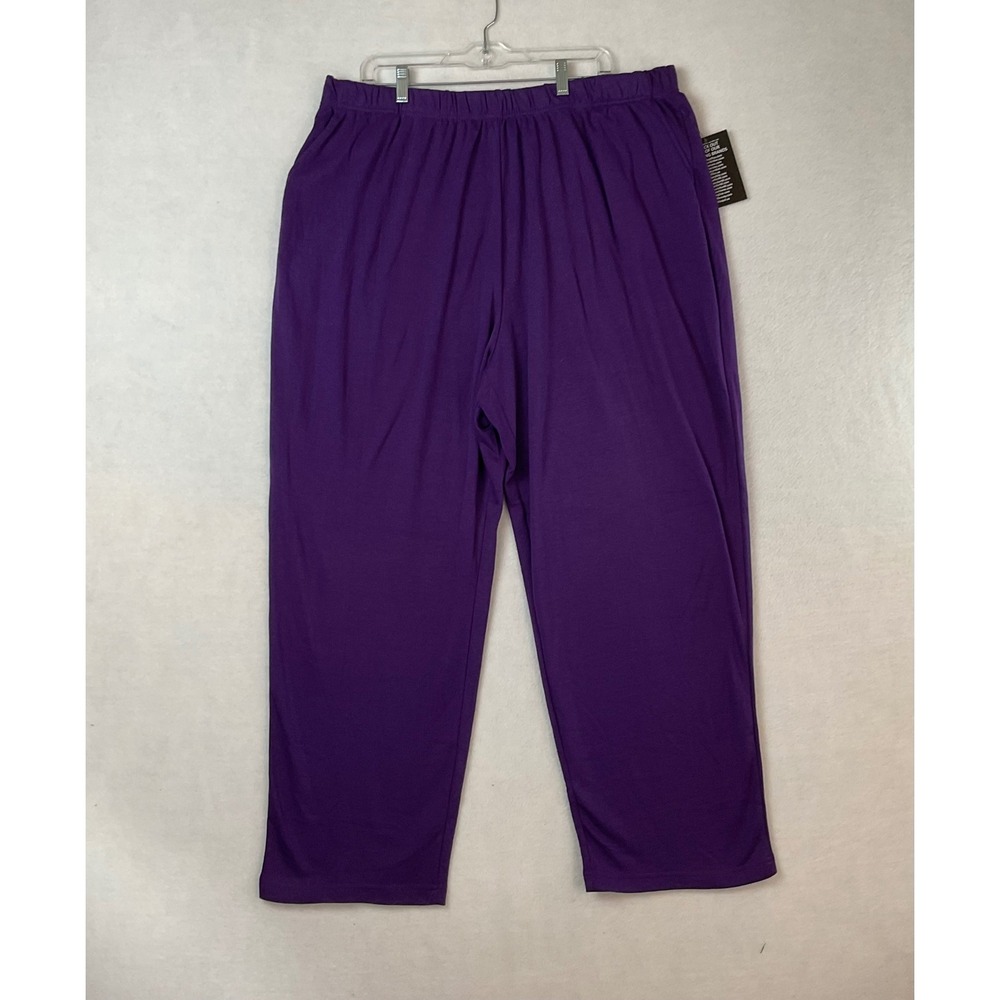 Woman Within Purple Knit Lounge Pants Plus Size 3X 30/32 Elastic Waist Straight